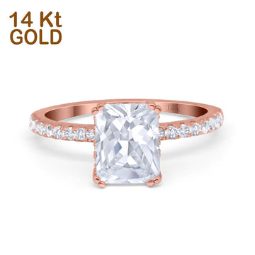 14K Rose Gold Art Deco Radiant Cut Engagement Ring Simulated Cubic Zirconia Size-7